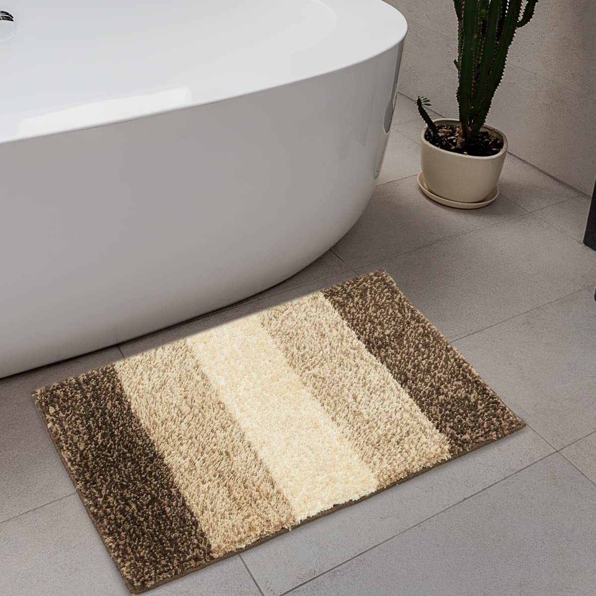 Home Centre Pristine Beige Textured Striped Bath Mat  45x70cm