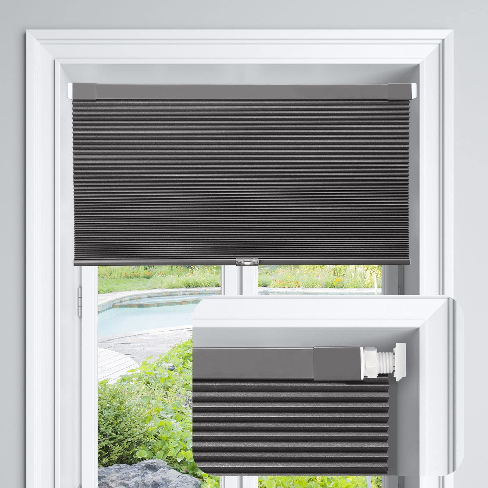LazBlinds Cordless Cellular Shades, No Tools No Drill Blackout Honeycomb Shades Pleated Blinds for Windows, 21 W x 64 H, Midnigh
