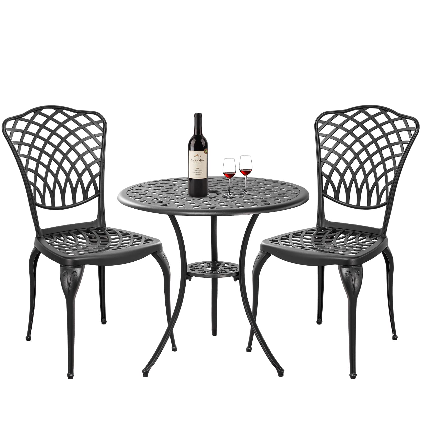 Withniture Bronze Patio Bistro Set - 3 Piece Outdoor Cast Aluminum Furniture, Large Table & Chairs, Weather Resistant, Adjustabl