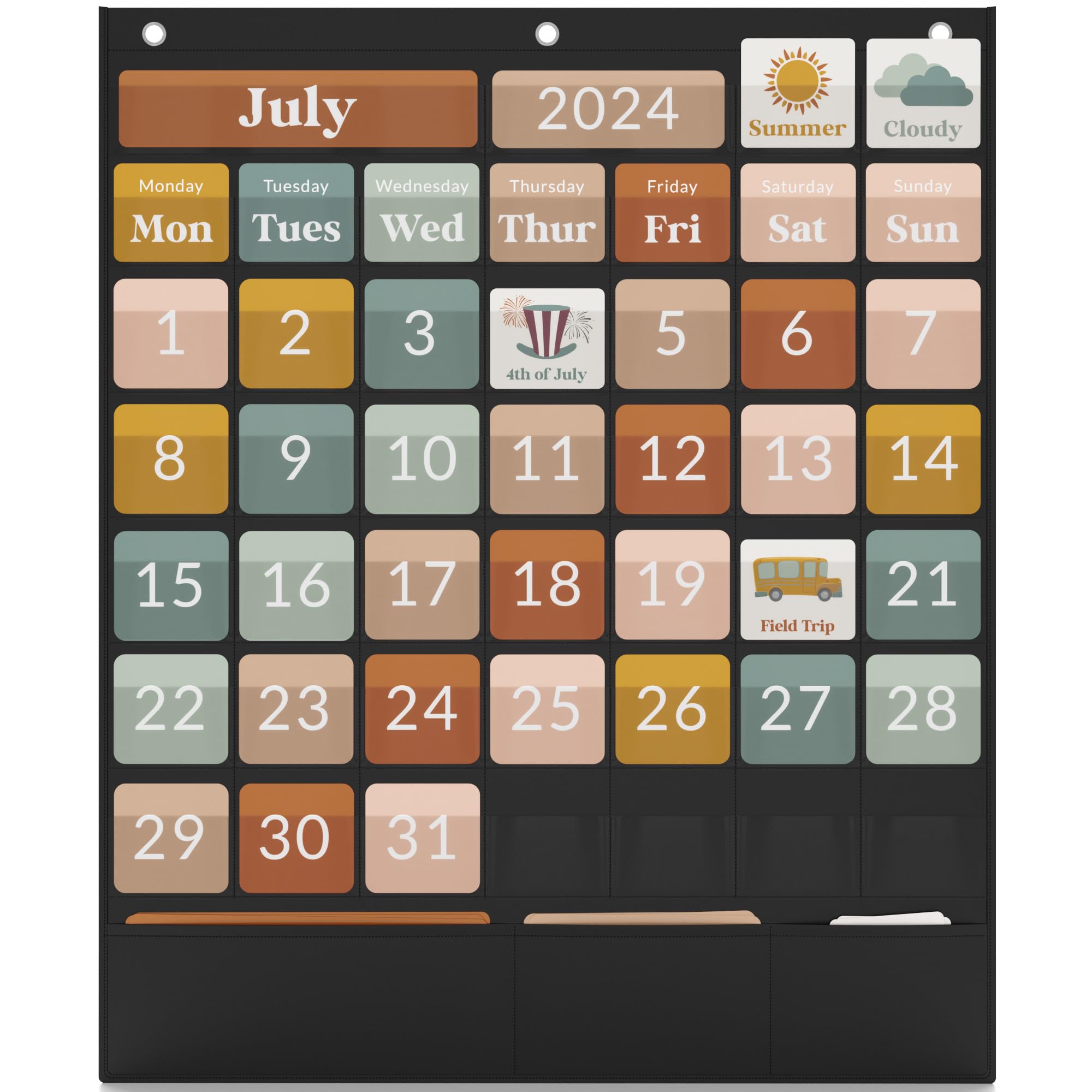 The Ultimate Classroom Calendar Pocket Chart For Kids - Simplified Calendar With Educational Cards For Easy Learning - Fun Boho