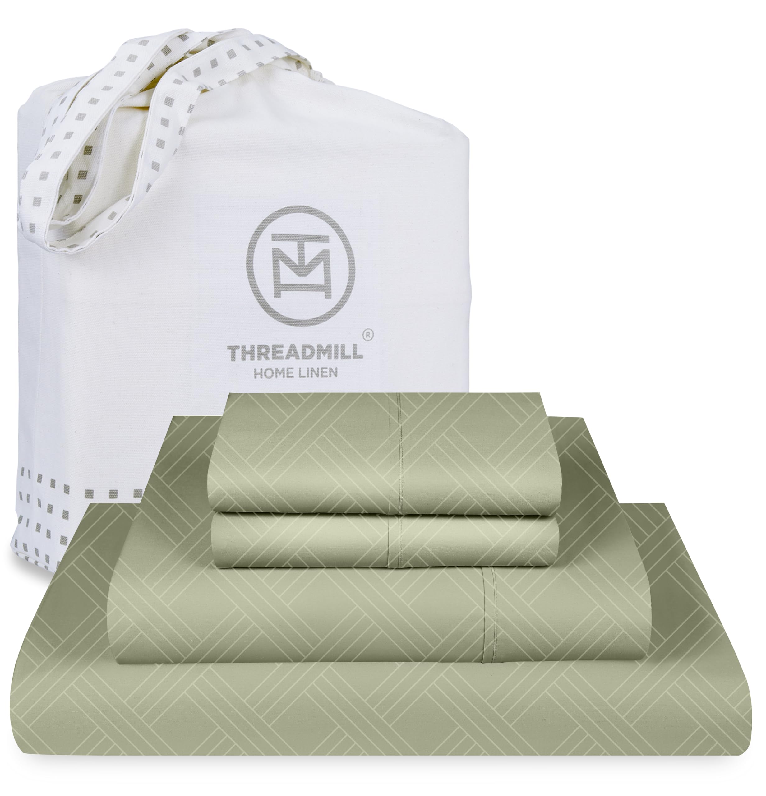 Threadmill King Size Sheets For King Mattress | 800 Thread Count Jacquard Celine Sage Green | Better Than Egyptian Cotton | 4 Pc