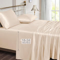 Vonty Satin Sheets Extra Deep Pocket Queen Sheet Sets - Cooling & Silky Satin Queen Size Sheets with 18-24 Inch Deep Pocket, Bei