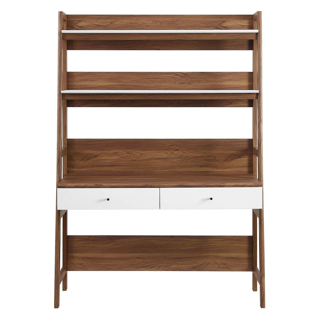 Modway Bixby Home Office Desk With Bookshelf In Walnut White