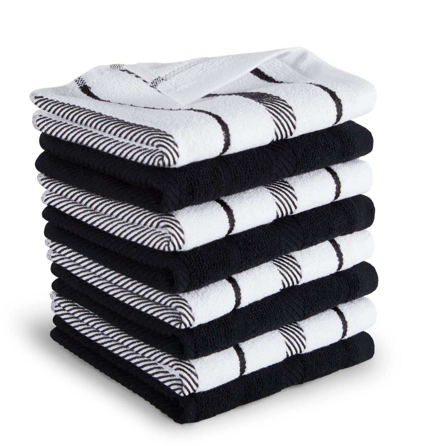 KitchenAid Albany Dishcloth 8 Pack Set, Onyx Black/White, 12x12