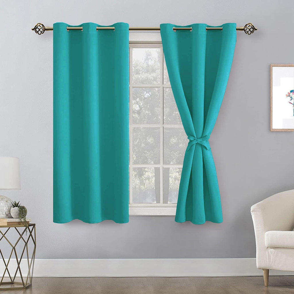 Hiasan Short Blackout Curtains For Bedroom - Thermal Insulated & Energy Saving Window Curtains For Living Room, 2 Drape Panels Sewn With Tiebacks, Peacock Teal, 38 X 45 Inch