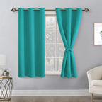 Hiasan Short Blackout Curtains For Bedroom - Thermal Insulated & Energy Saving Window Curtains For Living Room, 2 Drape Panels Sewn With Tiebacks, Peacock Teal, 38 X 45 Inch