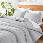 Andency Light Grey California King Comforter Set - 7 Pieces Gray Cal King Bedding Comforter Sets, Summer Plain Soft Lightweight Comforter With Fitted Sheets, Flat Sheets, Pillowcases & Shams