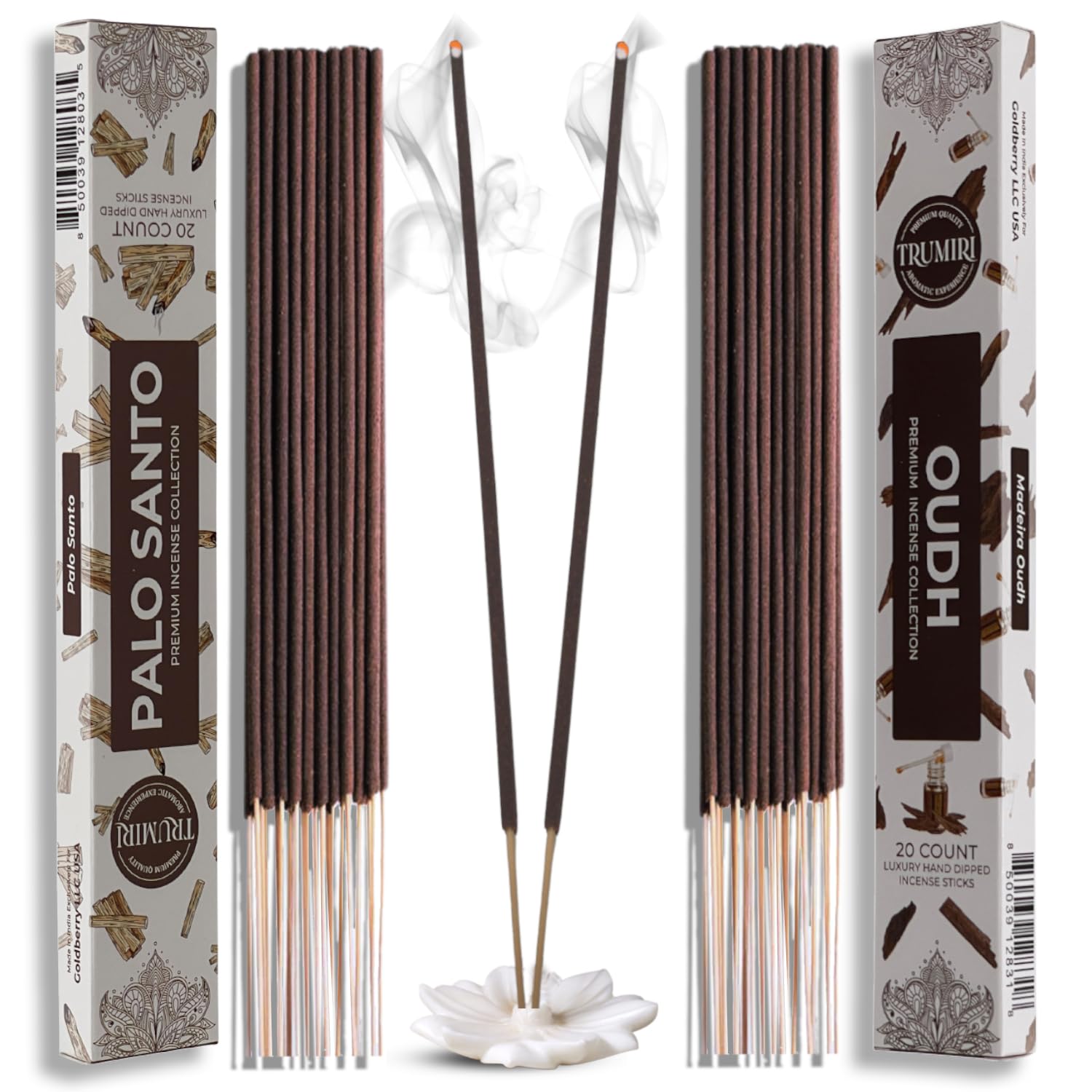 Trumiri Incense Sticks - Combo Pack of 40 Insence-Sticks - 20 Palo Santo + 20 Oud - Insenses - Insents - Incents - Inscense - In