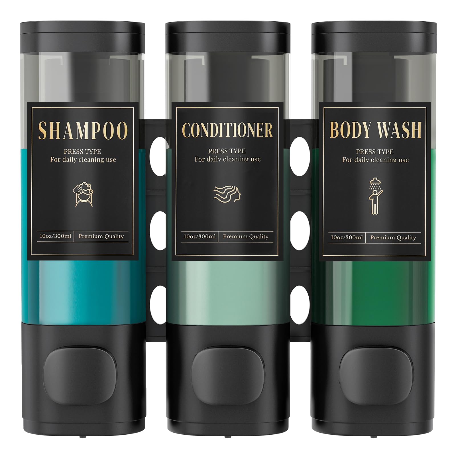 Luxspire Shampoo and Conditioner Dispenser, No Drill Wall Mounted Shower Soap Dispenser 3 Chamber with Waterproof Labels, Easy R