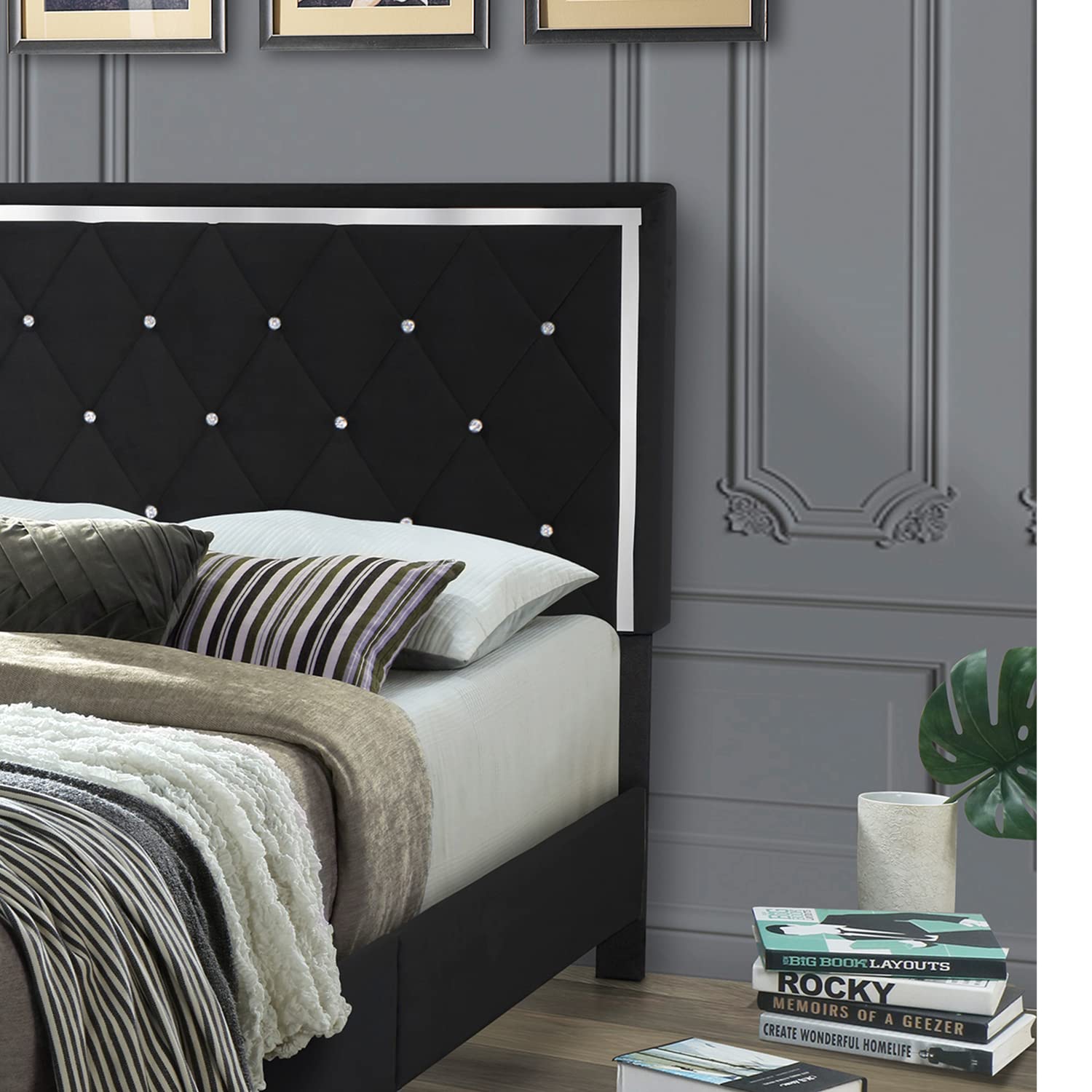 Better Home Products Monica Velvet Upholstered King Platform Bed in Black