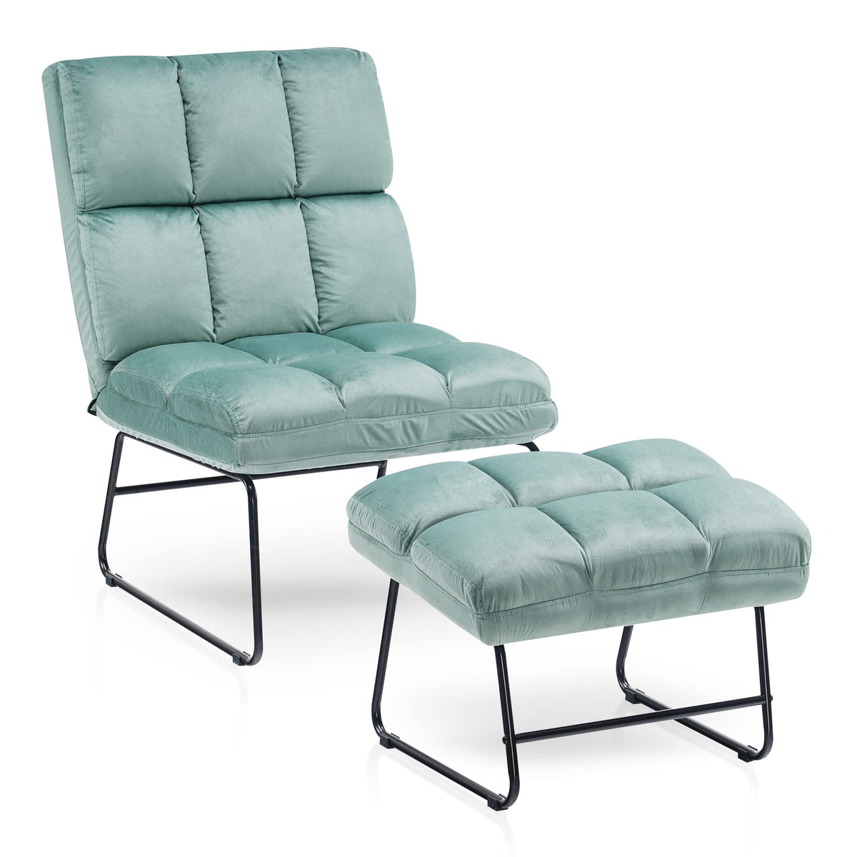 Mcombo Velvet Accent Chair With Ottoman Set, Modern Armless Chair For Living Room, Bedroom, Small Space 0014 (Velvet, Light Gree