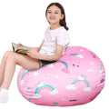 Lukeight Unicorns Stuffed Animal Storage Bean Bag Chair Cover For Kids, Unicorns Zipper Beanbag Chair Cover For Organizing Toddler And Kids' Rooms Plush Toys (Rainbow Pink, Xx-Large)