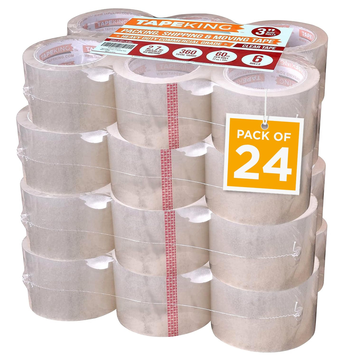 Tape King Clear Packing Tape 3 Inch Wide (Case Of 24 Rolls) - 60 Yards Per Refill Roll, (2.7Mil Thick) Strong Sealing Adhesive I