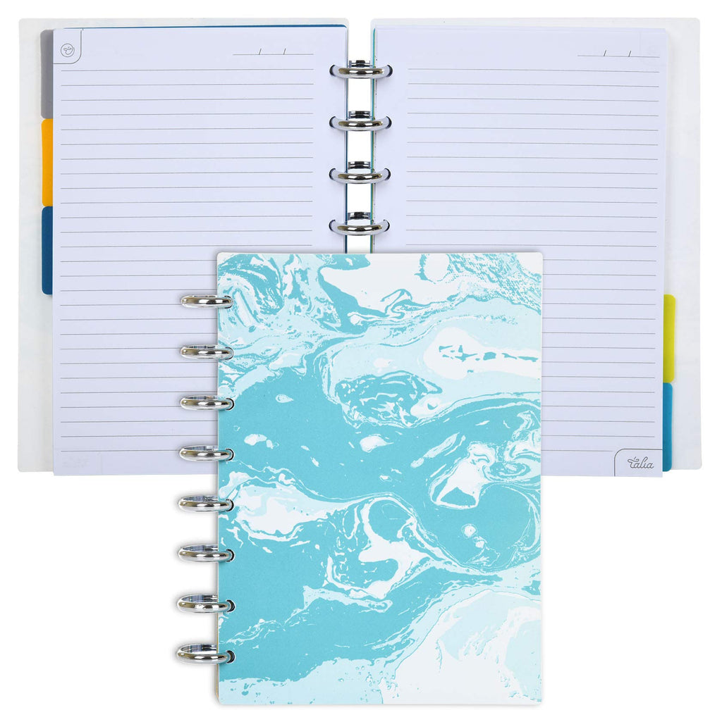 Talia Discbound Notebooks, Planner, Customizable, (Ymarble Flow Turquoise W/Silver Discs, Junior (5.5In X 8.5In))
