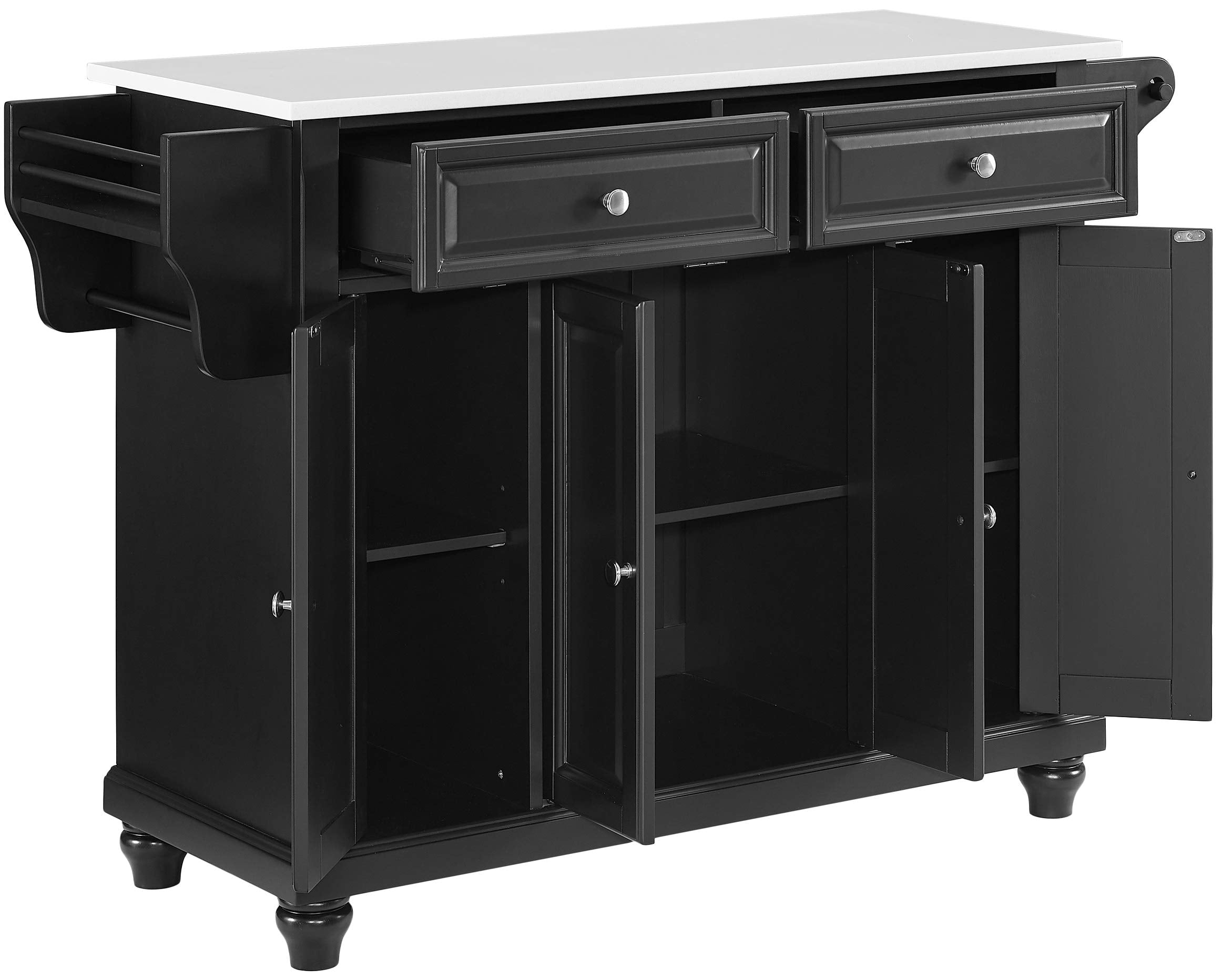 Crosley Furniture Cambridge Stone Top Rolling Kitchen Island Storage Cart, Microwave Stand, Spice Rack, Black