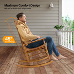 Vingli 2 Pcs Wood Rocking Chair Outdoor With 450 Lbs Support, Outdoor Rocking Chair Set Of 2, Solid Wood High Back Seat Reclining Seat For Deck, Garden, Backyard, Porch, Indoor Or Outdoor Use, Teak