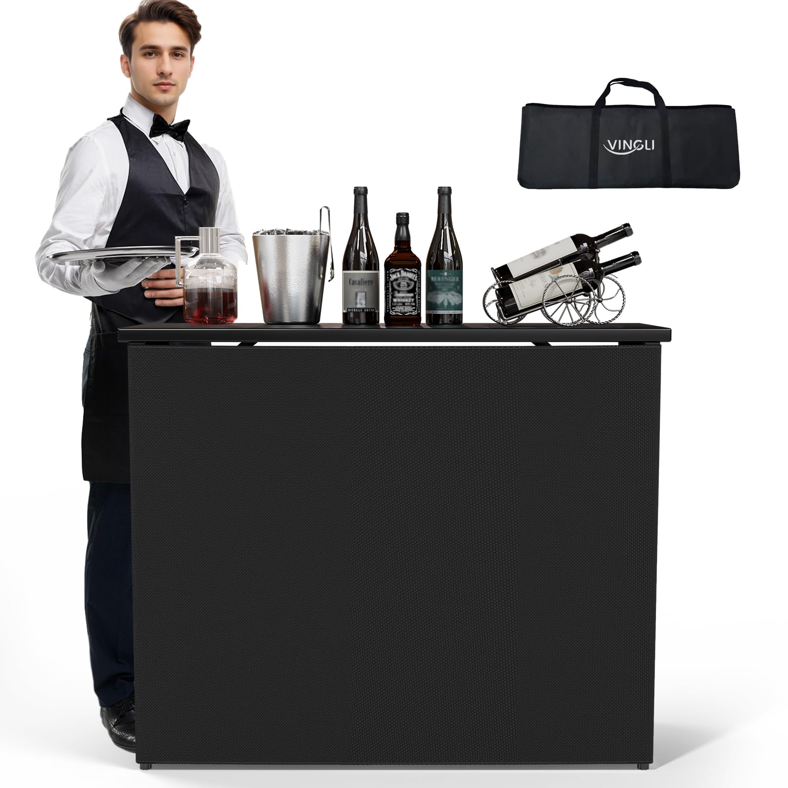 VINGLI 45 Commercial Grade Portable Bar Table for Events, Mobile Bartending Station, Outdoor Indoor Pop Up Bar Table with Skirt 