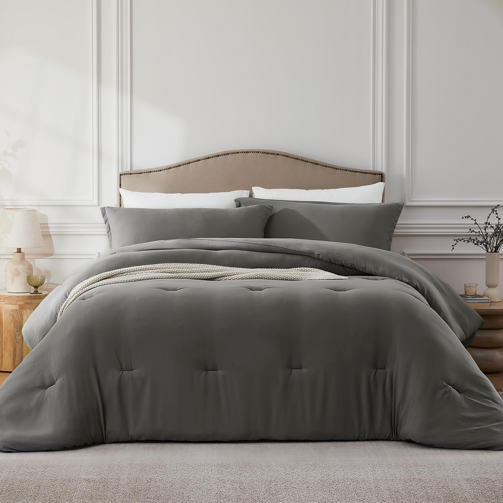 Quataly Twin Comforter Set Grey,2Pcs Soft Lightweight Breathable Bedding Comforter Sets For All Season, Twin Size(68''  90'' Com