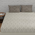 Huesland By Ahmedabad Cotton 144 Tc Cotton Elastic Fitted Bedsheets King Size With 2 Pillow Covers | 72X78 Inches | White & Taup