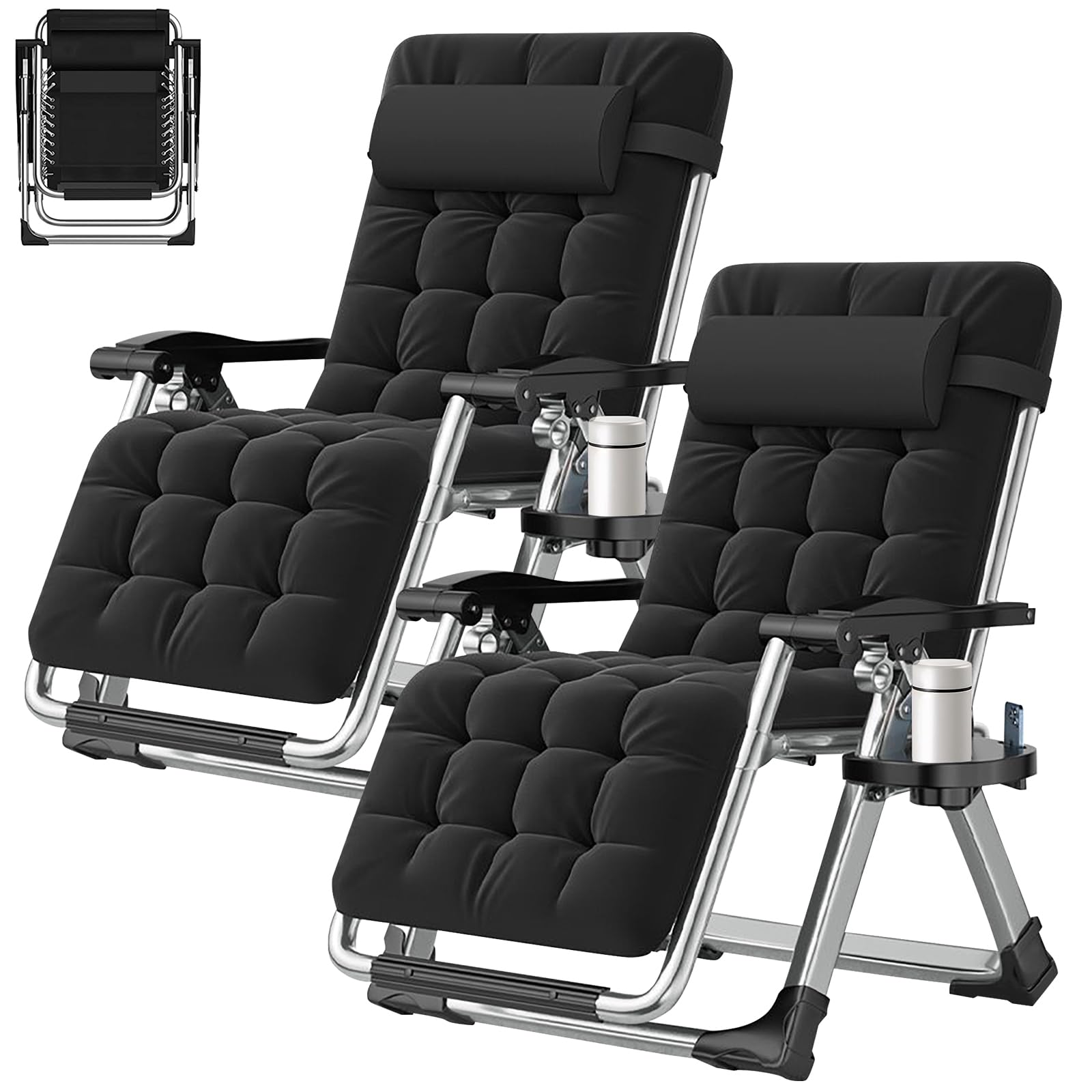 Aboron Zero Gravity Chair Set Of 2, Outdoor Lounge Chairs Sun Loungers With Removable Cushion,Headrest,Cup Holder,Reclining Patio Lounger Chair For Indoor And Outdoor