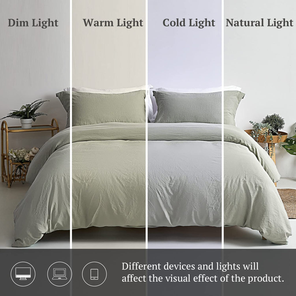 Mildly Super Soft Duvet Cover - 100% Washed Microfiber October Mist Sage Comforter Cover Set 3 Pieces With Zipper Closure & Corn
