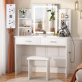 SMOOL Vanity with Lighted Mirror, Makeup Desk with Power Outlet, 3 Color Light Options, Adjustable Brightness, Vanity Table with
