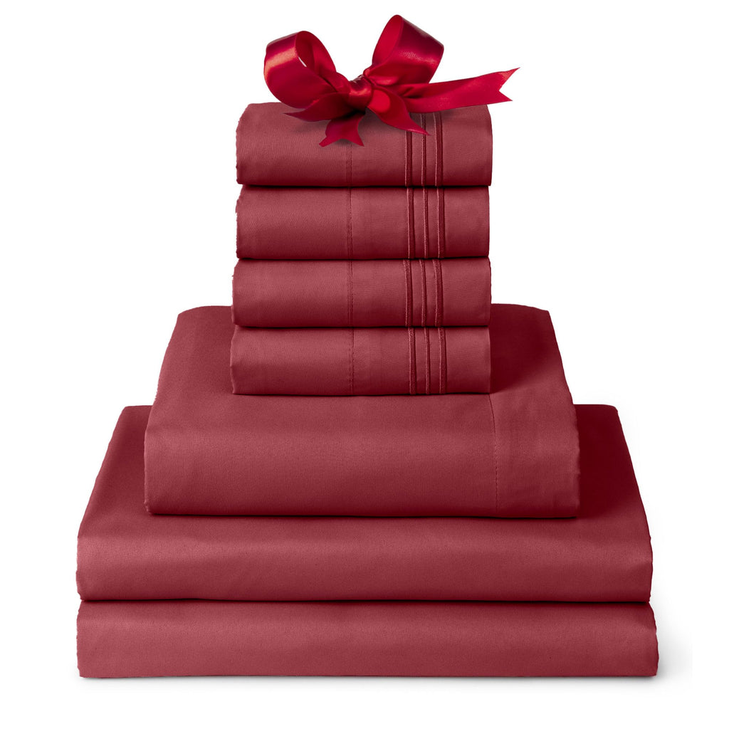 Mellanni Split King Sheet Set - 7-Piece Iconic Collection Bedding, (Including 4 Pillowcases), 16-Inch Deep Pocket, Easy Care, Extra Soft, Cooling Sheets, Brushed Microfiber - Brick Red