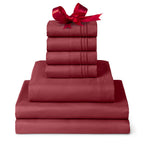 Mellanni Split King Sheet Set - 7-Piece Iconic Collection Bedding, (Including 4 Pillowcases), 16-Inch Deep Pocket, Easy Care, Extra Soft, Cooling Sheets, Brushed Microfiber - Brick Red