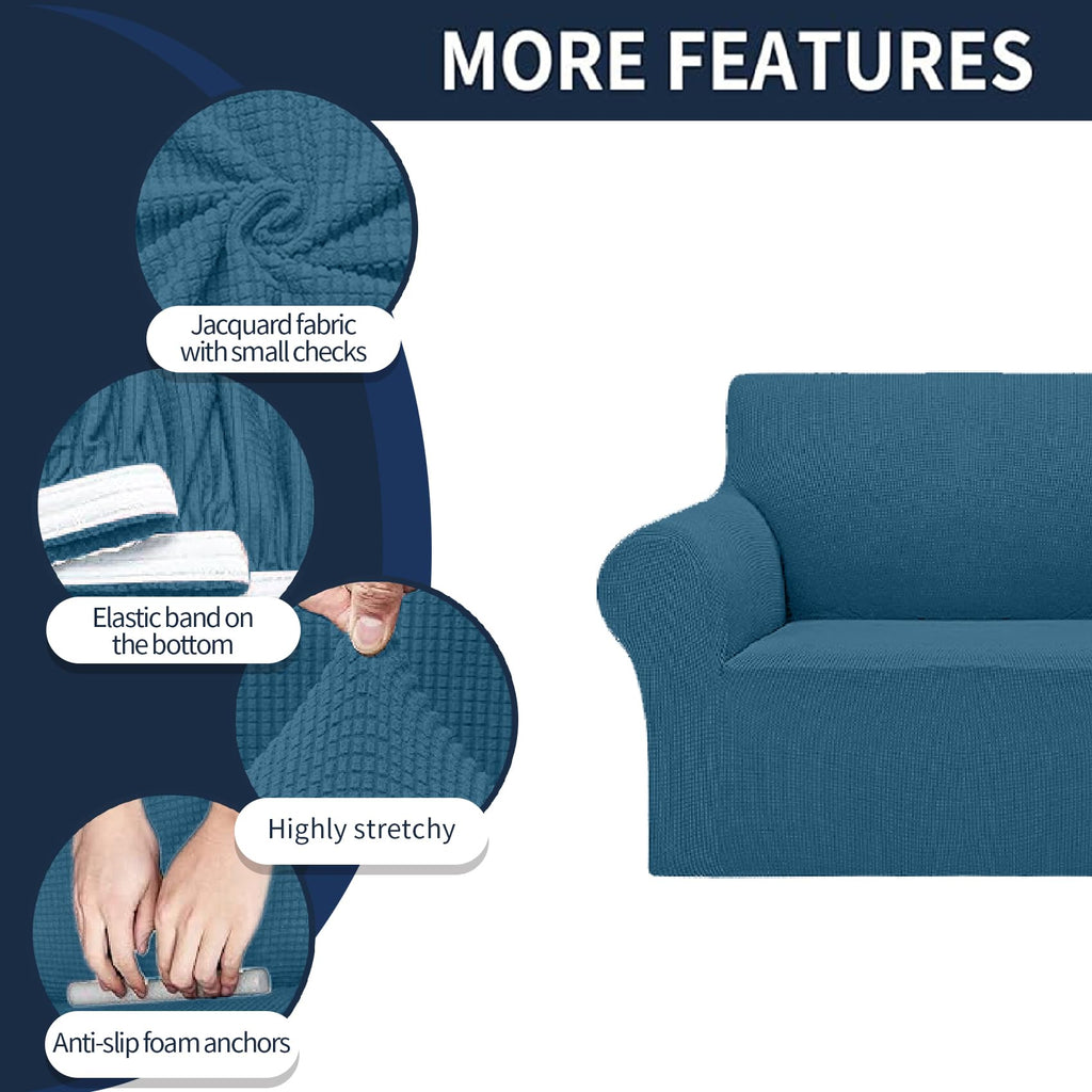 2025 New Stretch Oversized Sofa Slipcovers Couch Sofa Cover For 4 Seater Furniture Protector Covers With Elastic Bottom Jacquard Fabric Small Checks For Pets, Kids - Peacock Blue