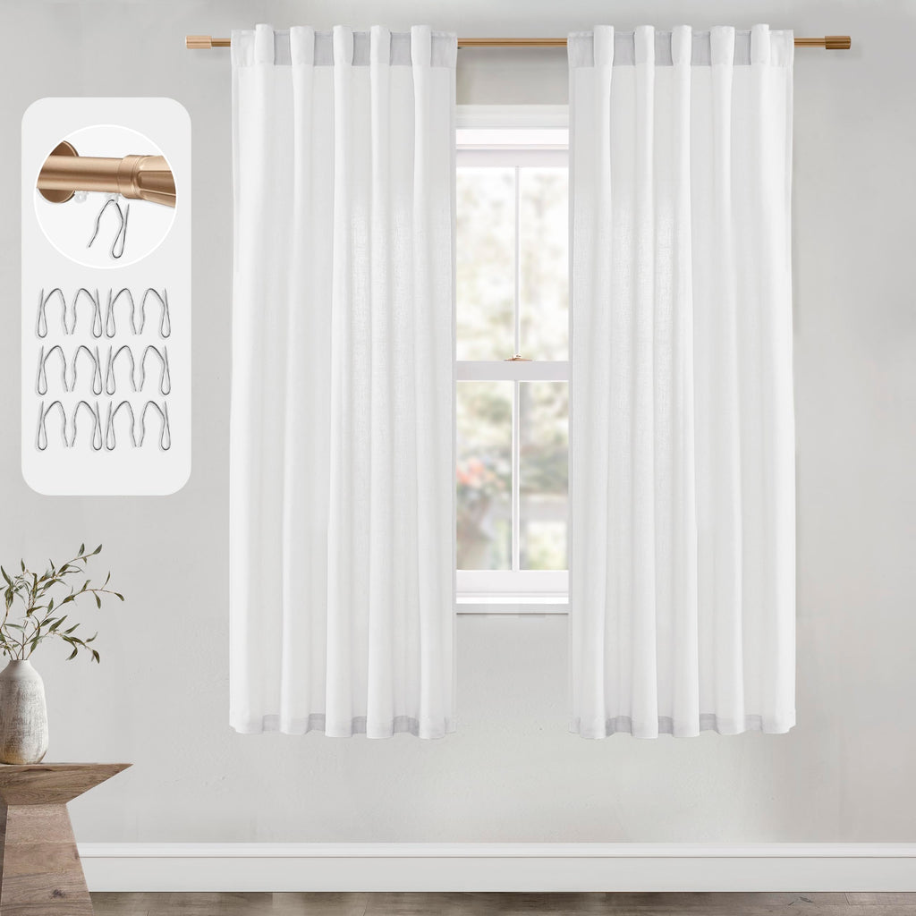 PANELSBURG Clear White Curtains for Living Room with 2 Panels Back Tabs, Semi Sheer Linen Curtains, Light Filtering Curtains 72 