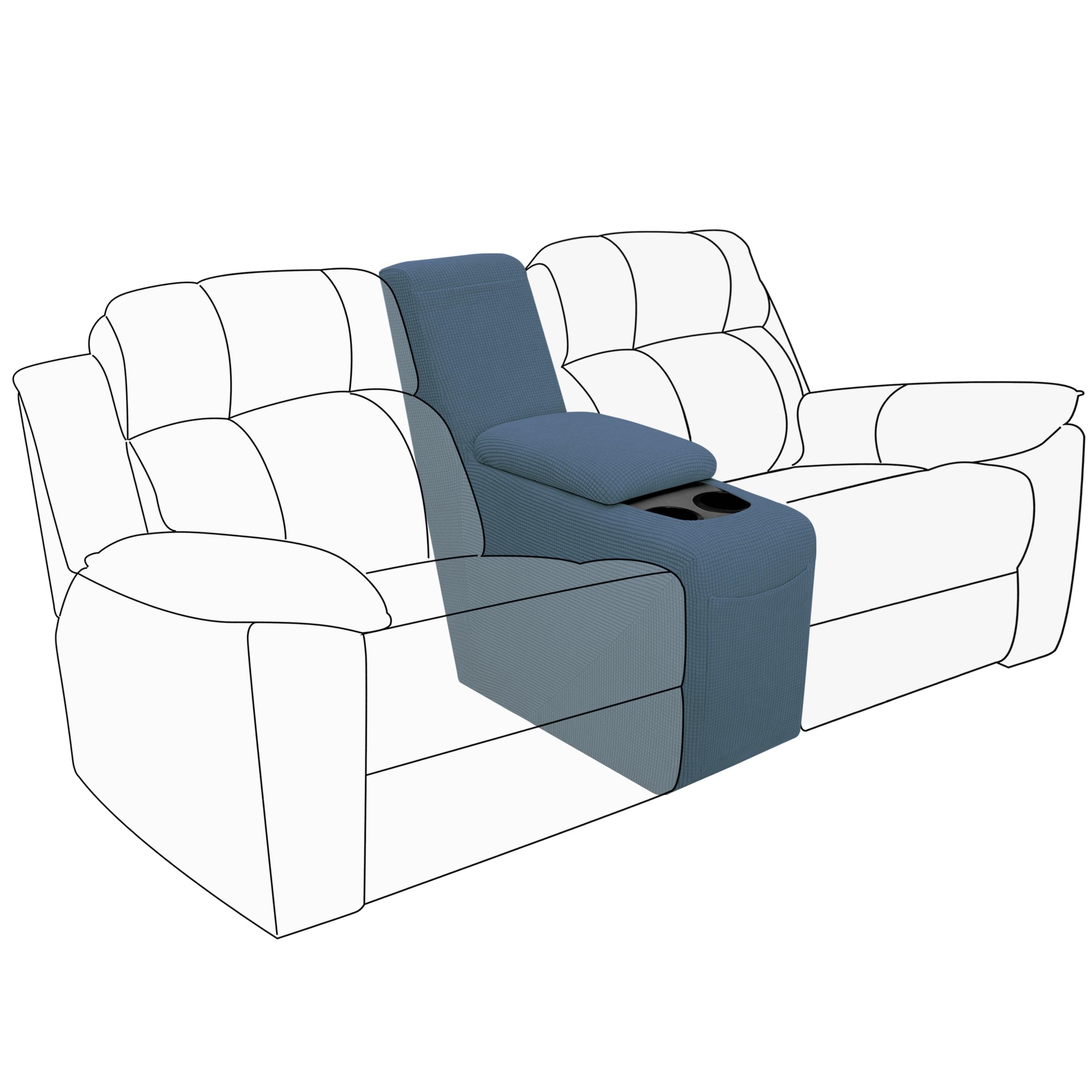 Easy-Going 2-Piece Recliner Console Cover For Reclining Loveseat Covers Stretch Jacquard Middle Console Cover For Recliner Couch And Sofa Bluestone