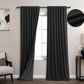 Koufall Black Back Tab Linen Blackout Curtains 52X90 Inches Long