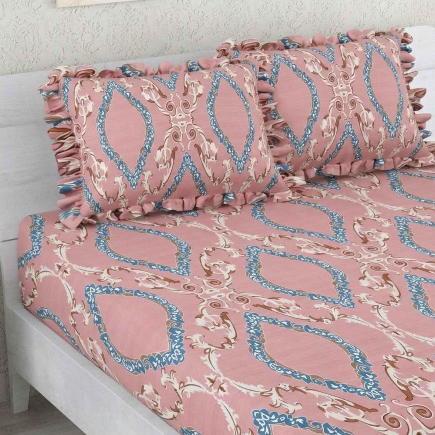 Dream Weaverz Polycotton Printed Double Bed Size Fitted Elastic Bedsheet,2 Pillow Cover,260 Thread (72 X 78X7) Home, Bedroom
