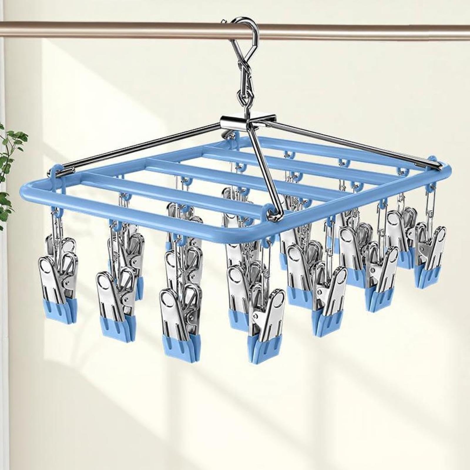 Merishopp Stainless Steel Sock Clamps, Windproof, NonSlip, Multifunctional Drying Hanger For Balcony, Underwear, Towels Square 