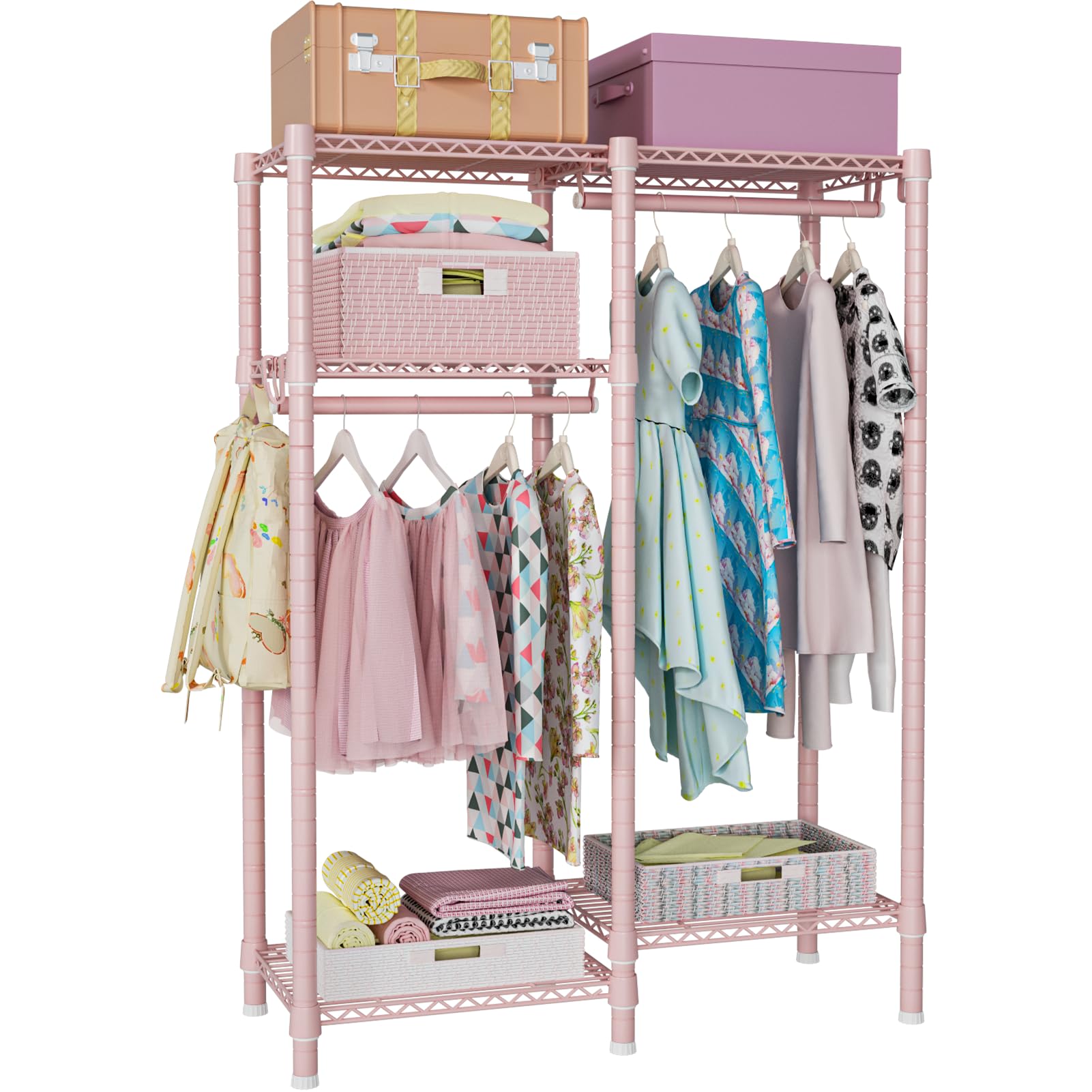 Ulif F1 Clothes Rack for Kids, Baby, Students, and Childrens Room, 4 Tiers Portable Metal Closet Clothing Rack, Small Garment R