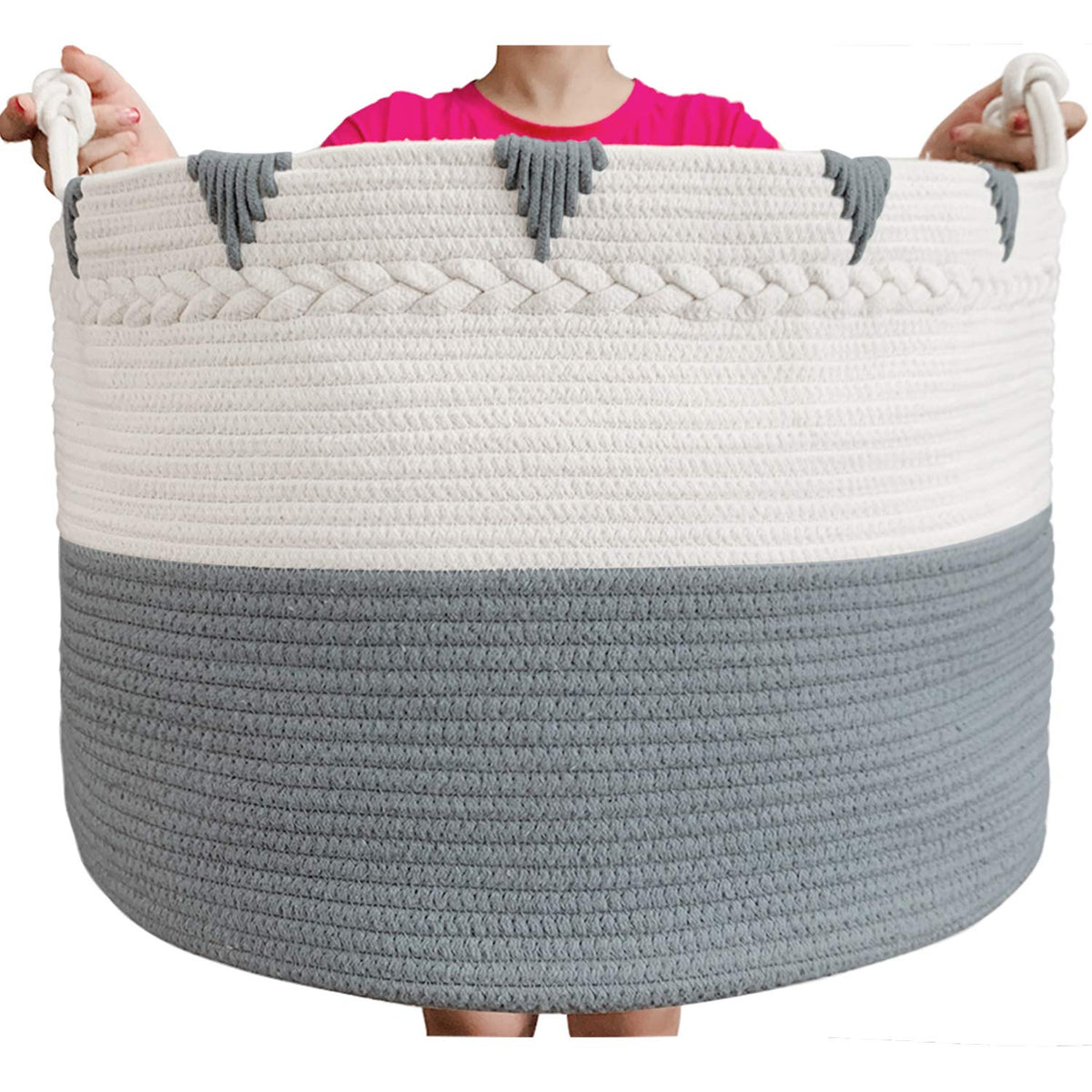 Territrophy Xxxxlarge Cotton Rope Blanket Basket 22In X 22In X 16In Woven Laundry Hamper Storage For Towel, Toys, Diaper