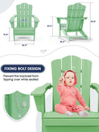 Kingyes Folding Adirondack Chair Set Of 4, Hdpe All-Weather Folding Adirondack Chair, Light Green