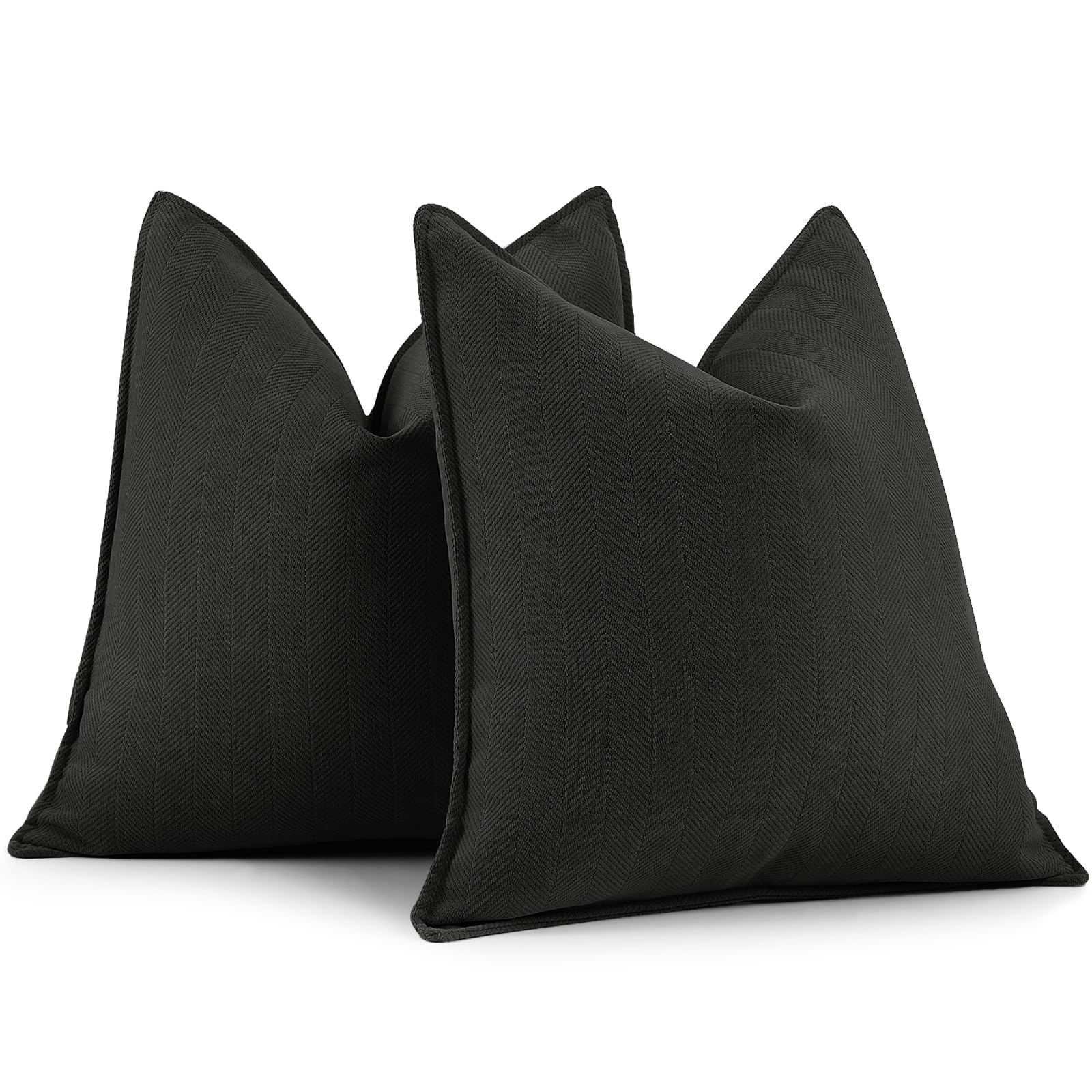 Zwjd Black Pillow Covers 24X24 Set Of 2 Chenille Pillow Covers With Elegant Design Soft And Luxurious Decorative Throw Pillows F