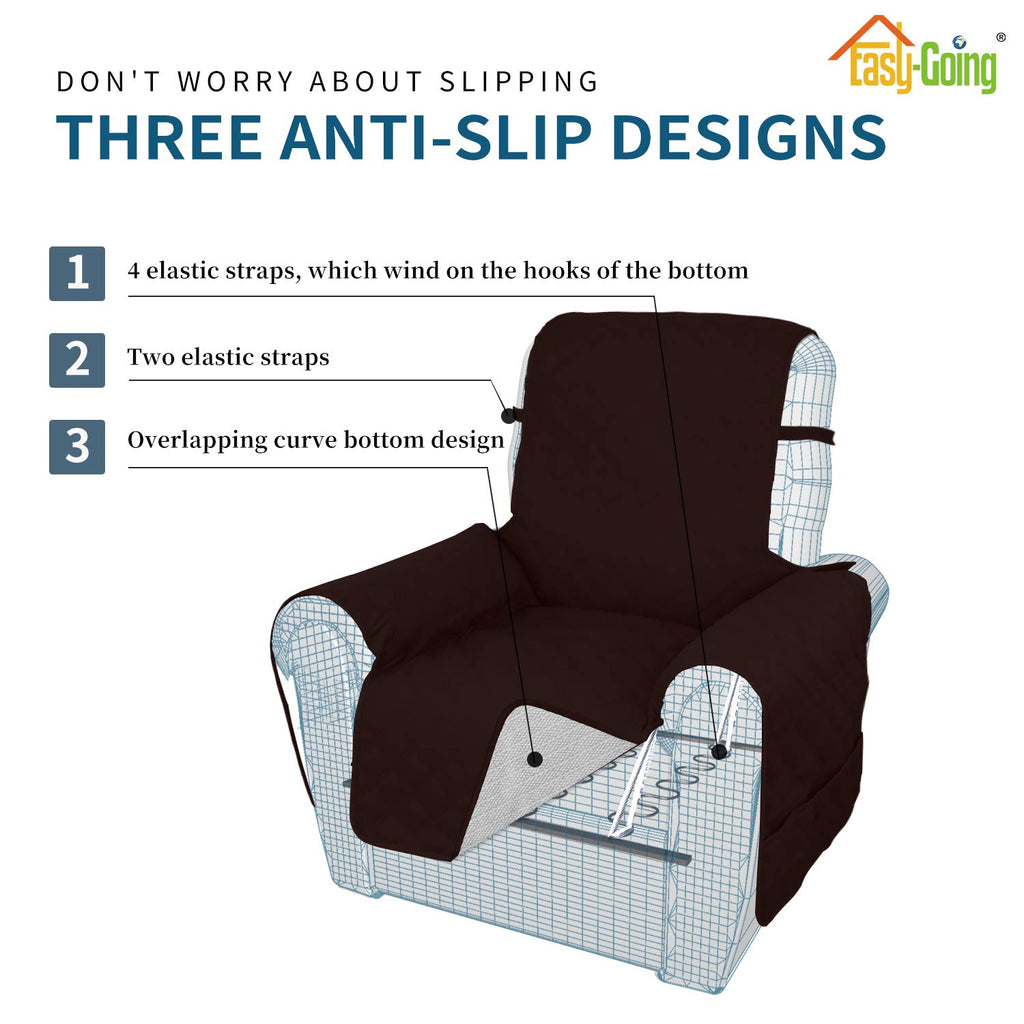 Easy-Going Sofa Slipcover Waterproof Recliner Chair Cover Non-Slip Fabric Couch Cover For Living Room Washable Furniture Protector For Pets Kids Children Dog Cat (Recliner, Chocolate)