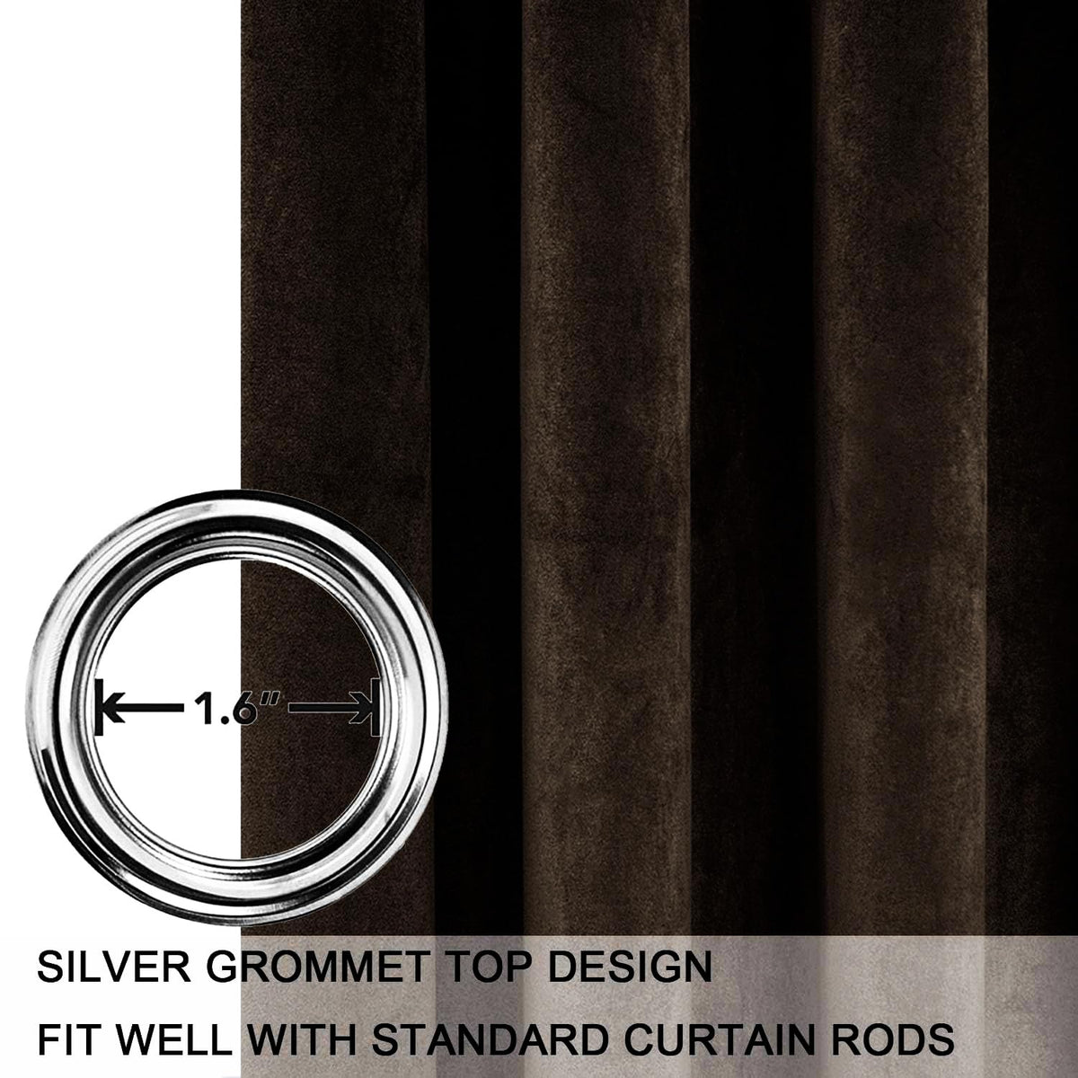Smiletime Brown 90In Long Velvet Curtains With Grommet, Thermal Insulated Super Soft Privacy Noise Reducing Light Blocking Velve