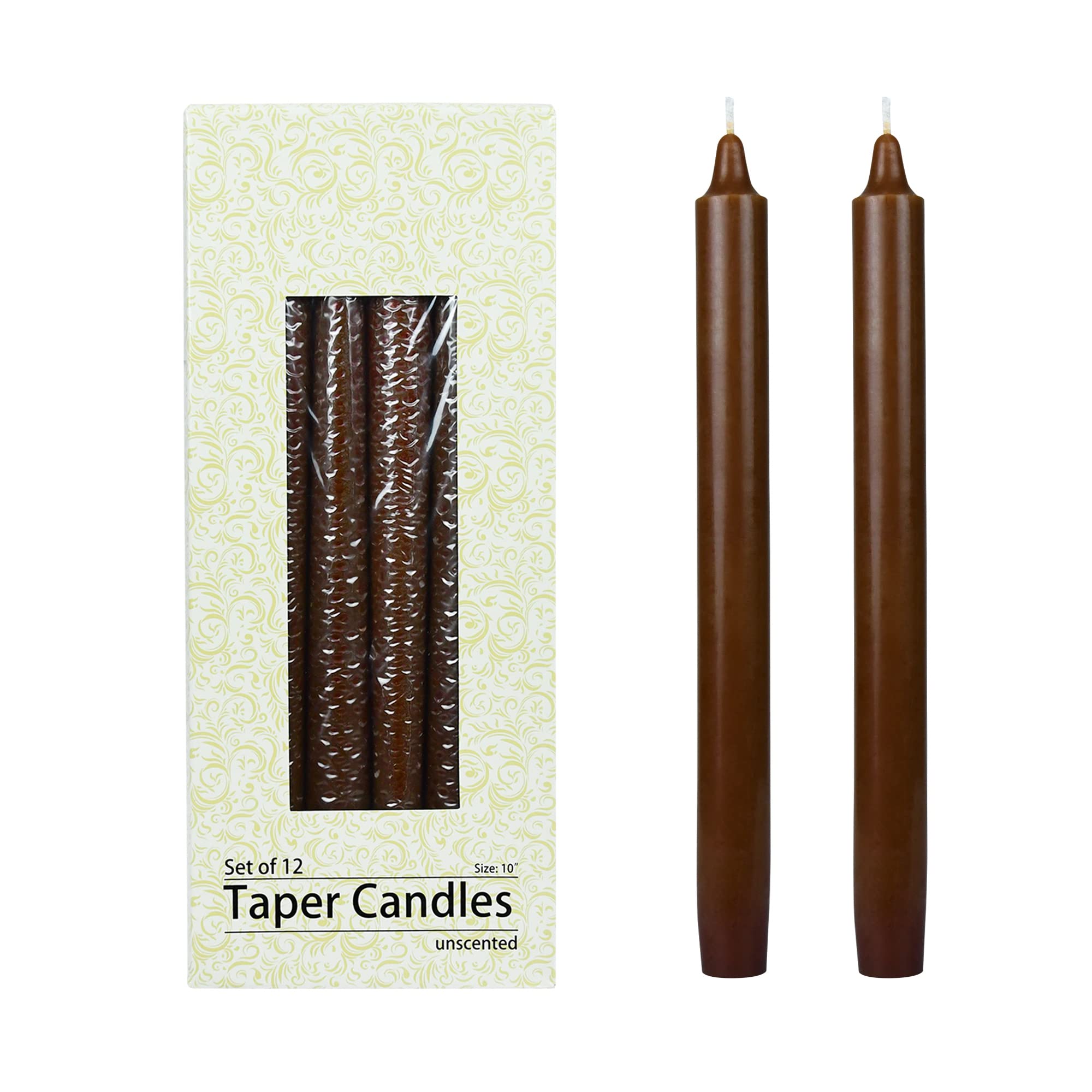 Zest Candle 12-Piece Taper Candles, 10-Inch, Brown Straight