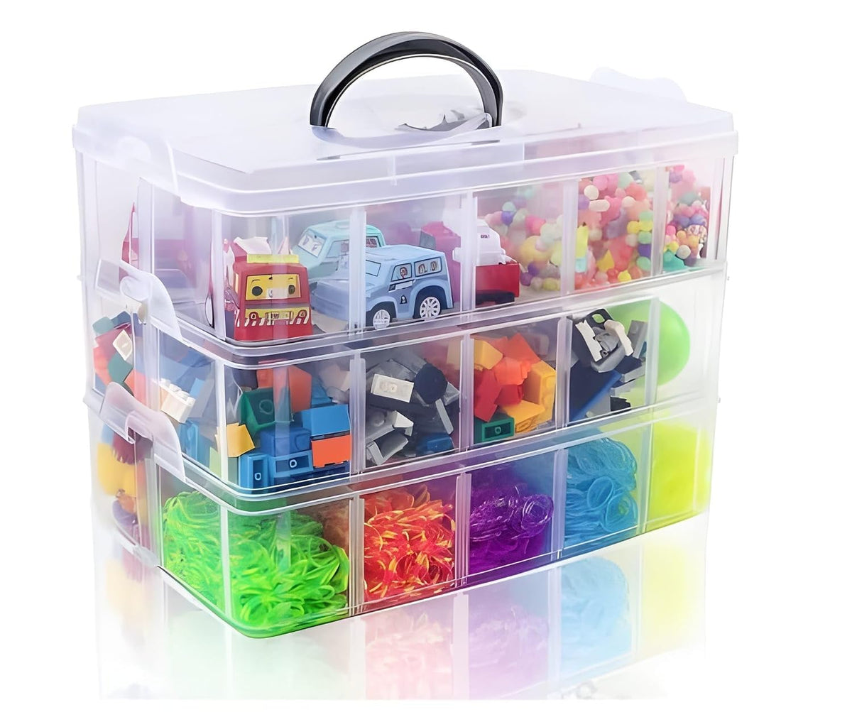 A4Four 30Compartment Transparent DIY Storage Organizer Box with Removable Dividers | MultiPurpose Plastic Desktop Organizer fo