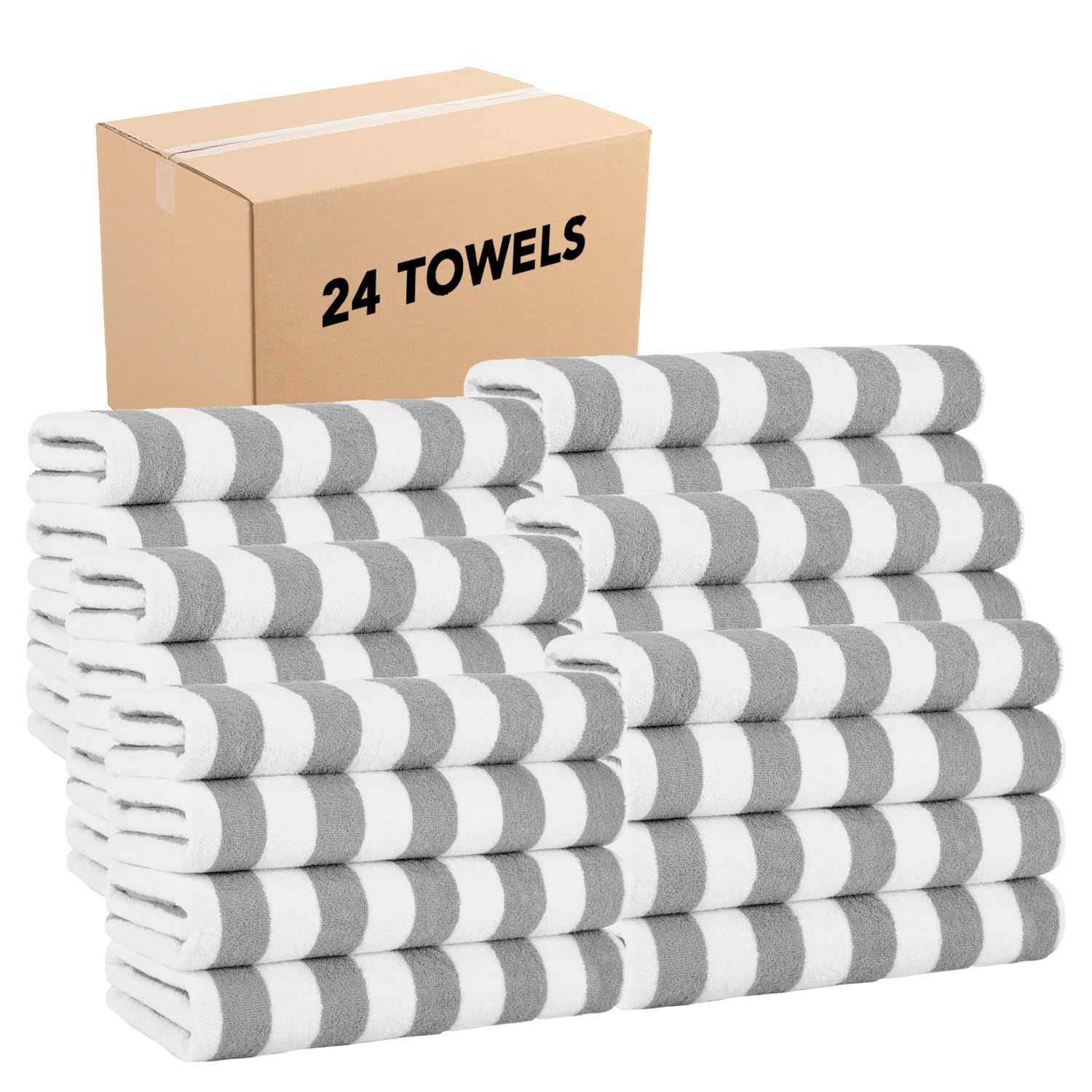 Arkwright California Cabana Stripe Beach Towel Bulk - Case of 24 - Large Soft Quick Dry Cotton Terry Towels Set for Pool, Swim, 