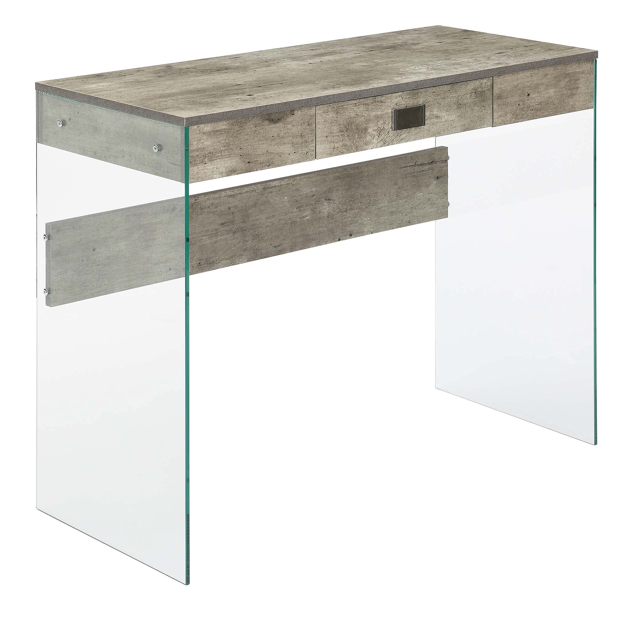 Convenience Concepts SoHo 1 Drawer Glass 36 inch Desk, Faux Birch/Glass