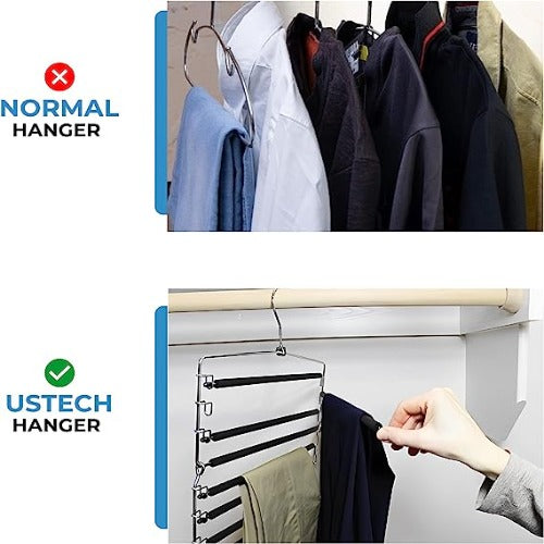 8-Tier Foldable Trouser Hanger, Removable Padded Bars, 8-Pair Capacity, Chrome Finish