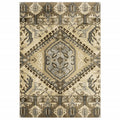 HomeRoots Polypropylene 10’ x 13’ Tan and Gold Central Medallion Indoor Area Rug