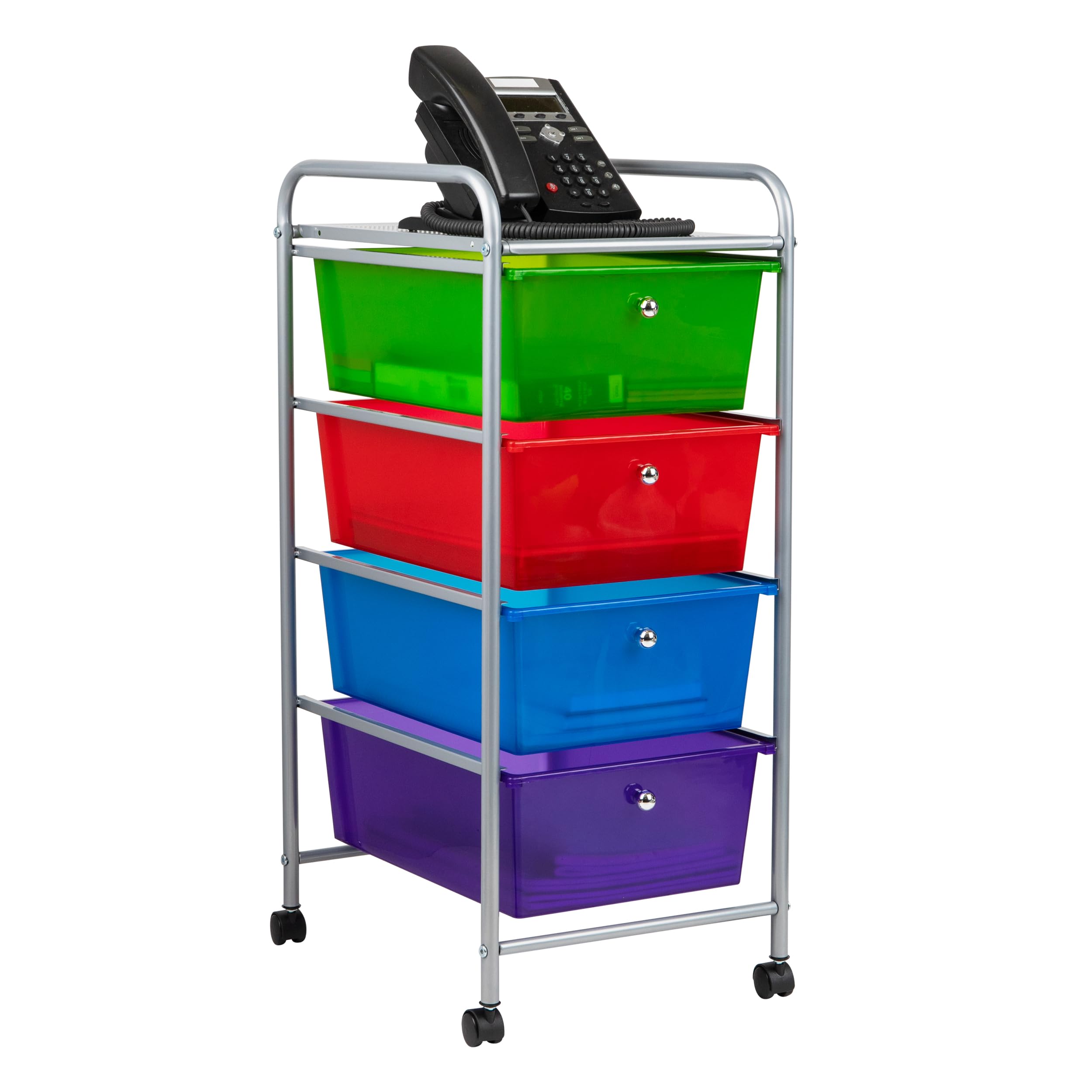 Mind Reader Rolling Cart with Drawers, Utility Cart, Craft Storage, Kitchen, Metal, 12.75L x 15.25W x 30H, Multi-color