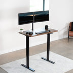 Vivo Electric Height Adjustable 43 X 24 Inch Memory Stand Up Desk, Rustic Vintage Brown Solid One-Piece Table Top, Black Frame, Standing Workstation With Preset Controller, 1B Series, Desk-Kit-1B4N