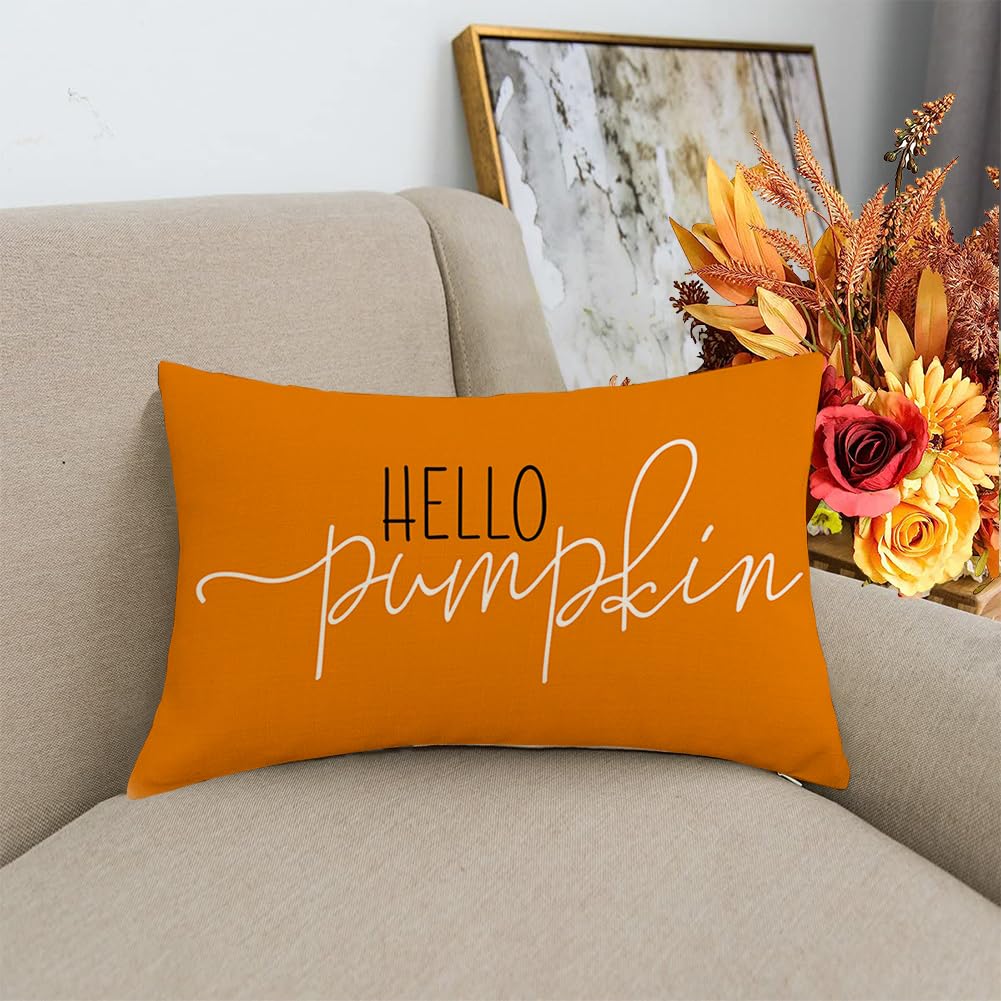 Rabusofa Fall Pillow Covers 12X20 Hello Pumpkin Pillows Decorative Throw Pillows,Lumbar Outdoor Autumn Thanksgiving Cushion Cove