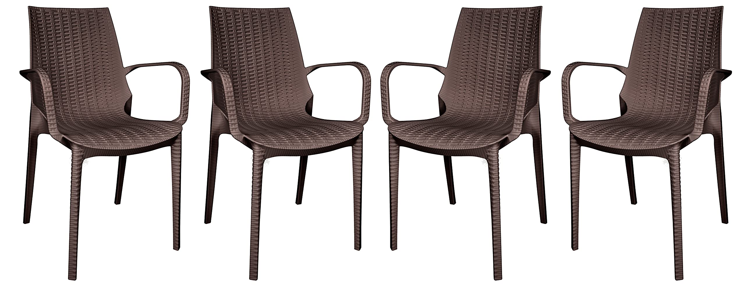 LeisureMod Kent Modern Indoor Outdoor Patio Stackable Dining Arm Chair Set of 4 (Black)